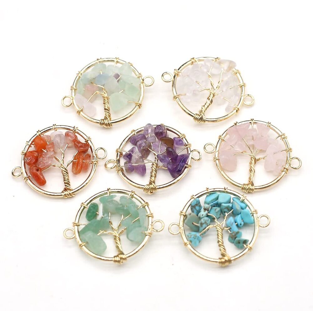 6928 8 Pcs Natural Chip Stone Pendant Connectors Mixed Crystal Stone Wire